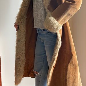 Pig split B lucid coat with fake fur